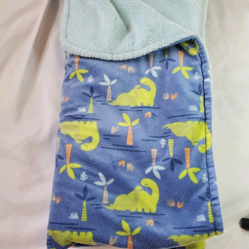 Parent's Choice Dinosaurs Baby Blanket‎ Blue Green Orange Palm Trees Footprints
